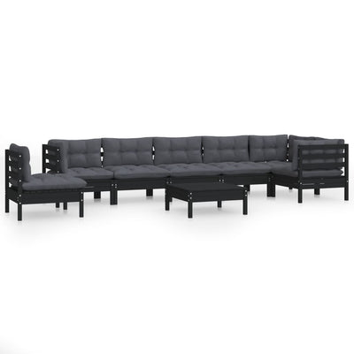 9 Piece Garden Lounge Set with Cushions Black Solid Pinewood