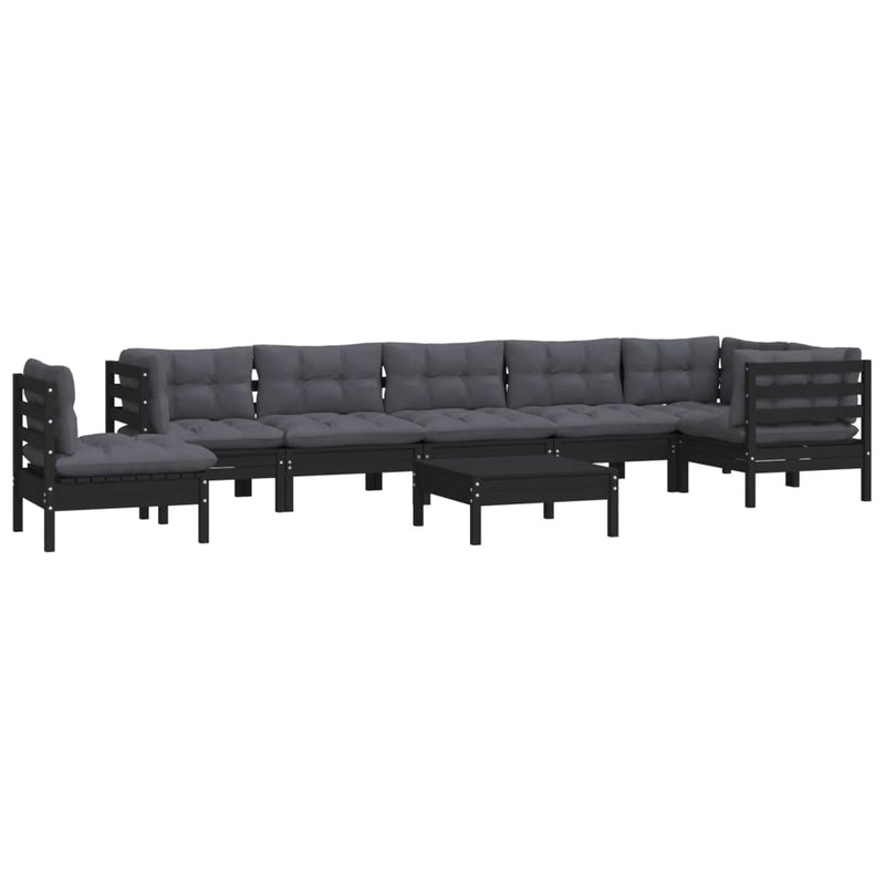 9 Piece Garden Lounge Set with Cushions Black Solid Pinewood