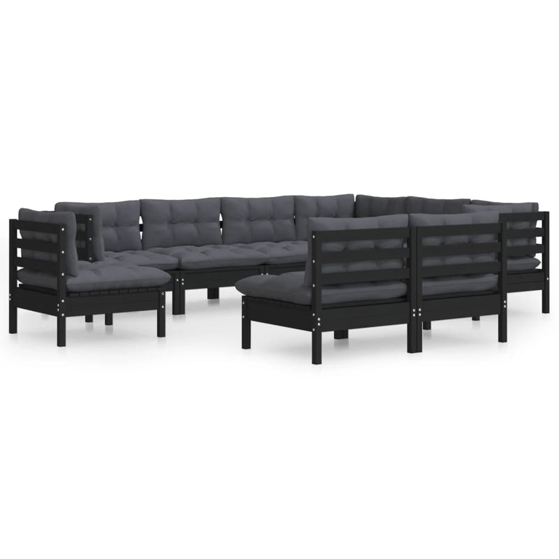 9 Piece Garden Lounge Set with Cushions Black Solid Pinewood