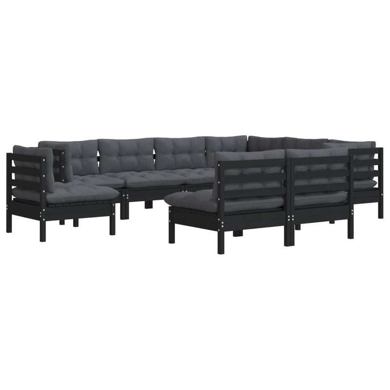 9 Piece Garden Lounge Set with Cushions Black Solid Pinewood