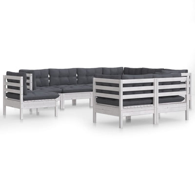 9 Piece Garden Lounge Set with Cushions White Solid Pinewood