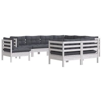 9 Piece Garden Lounge Set with Cushions White Solid Pinewood