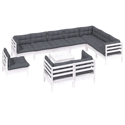 11 Piece Garden Lounge Set with Cushions White Solid Pinewood