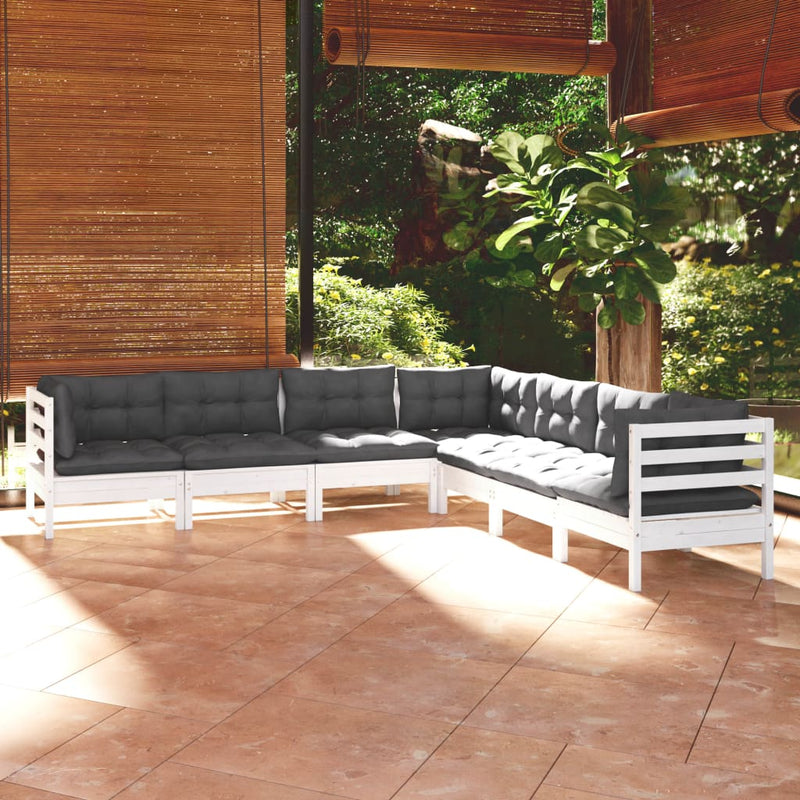 7 Piece Garden Lounge Set with Cushions White Solid Pinewood