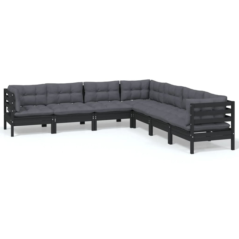 7 Piece Garden Lounge Set with Cushions Black Solid Pinewood