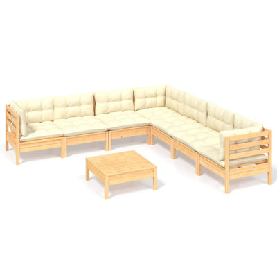 8 Piece Garden Lounge Set with Cream Cushions Solid Pinewood