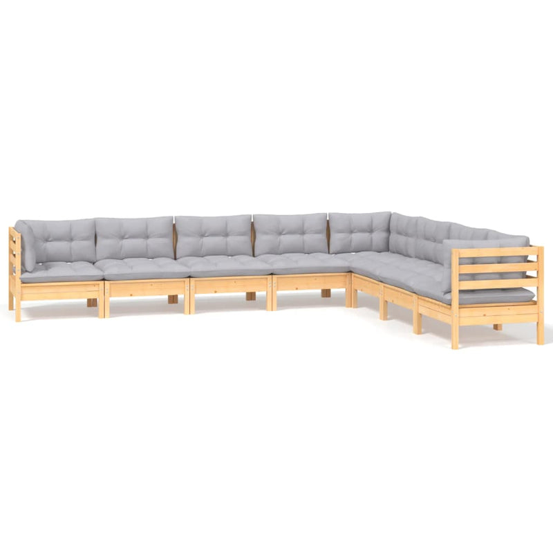 8 Piece Garden Lounge Set with Grey Cushions Solid Pinewood