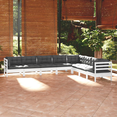 8 Piece Garden Lounge Set with Cushions White Solid Pinewood