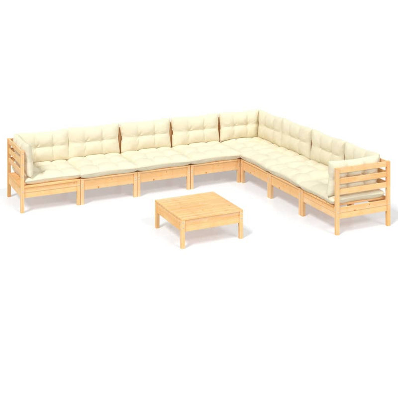 9 Piece Garden Lounge Set with Cream Cushions Solid Pinewood