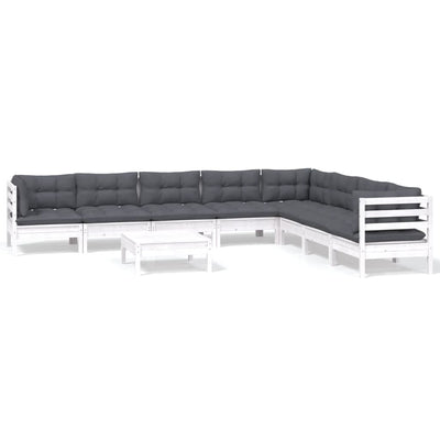 9 Piece Garden Lounge Set with Cushions White Solid Pinewood