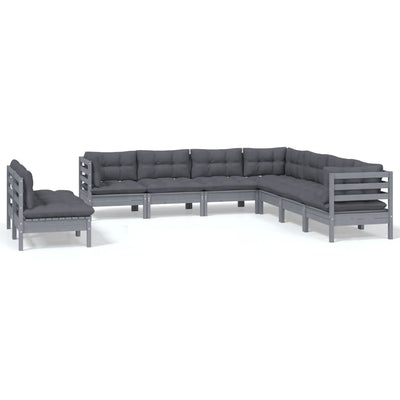 9 Piece Garden Lounge Set with Cushions Grey Solid Pinewood