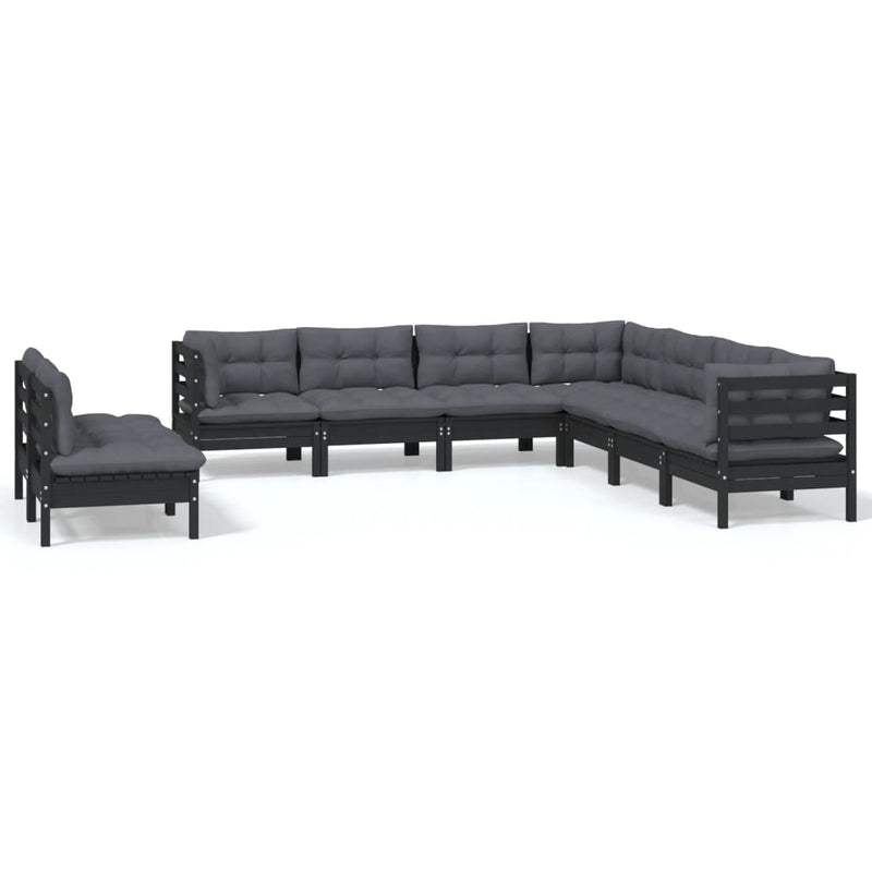 9 Piece Garden Lounge Set with Cushions Black Solid Pinewood