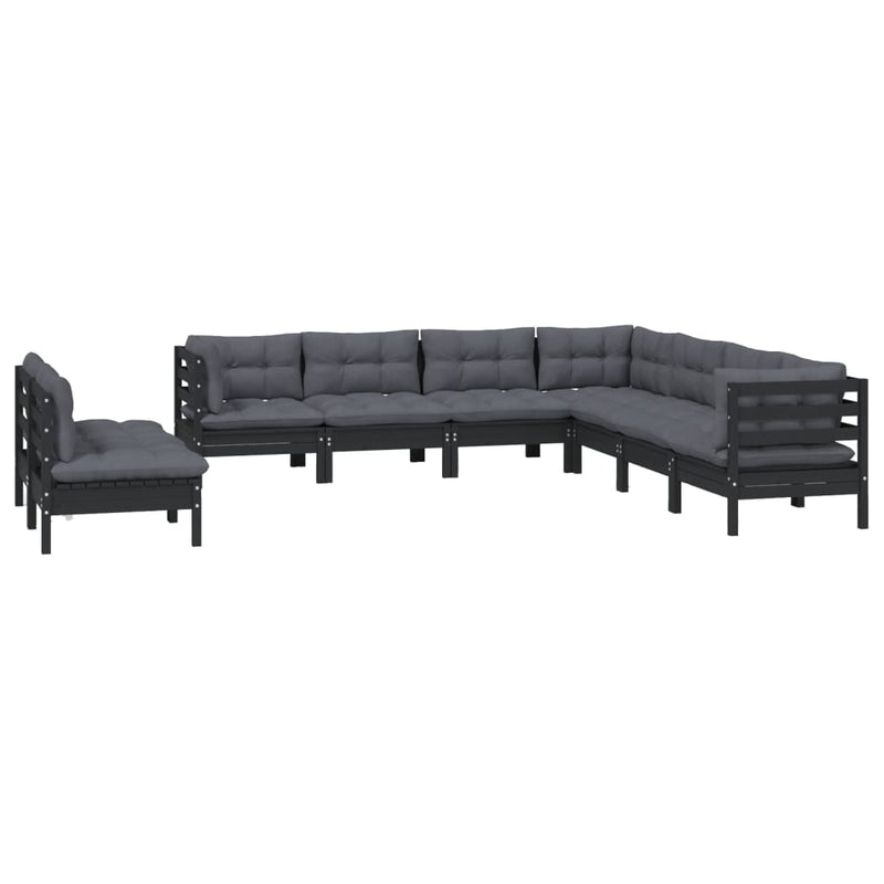 9 Piece Garden Lounge Set with Cushions Black Solid Pinewood