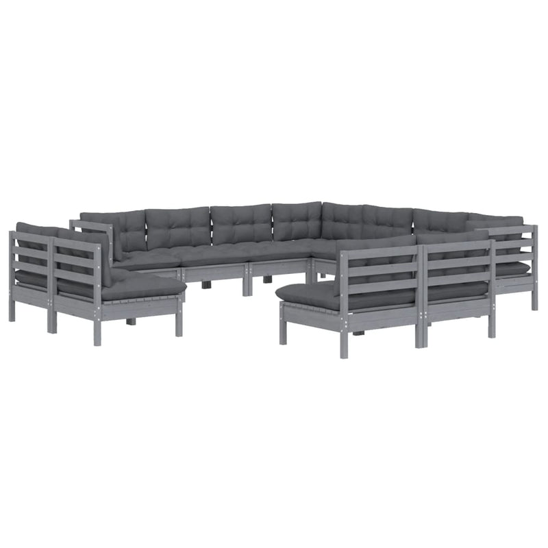 11 Piece Garden Lounge Set with Cushions Grey Solid Pinewood