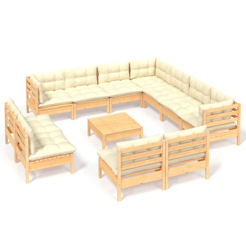 12 Piece Garden Lounge Set with Cream Cushions Solid Pinewood