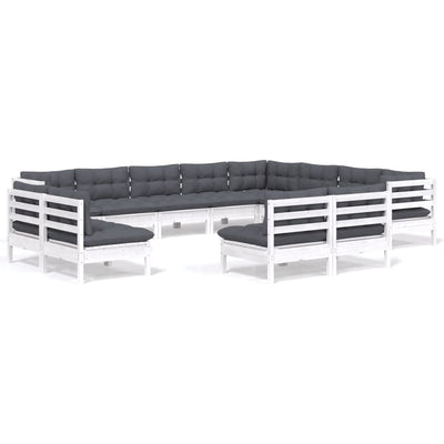 12 Piece Garden Lounge Set with Cushions White Solid Pinewood