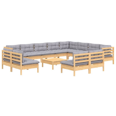 13 Piece Garden Lounge Set with Grey Cushions Solid Pinewood