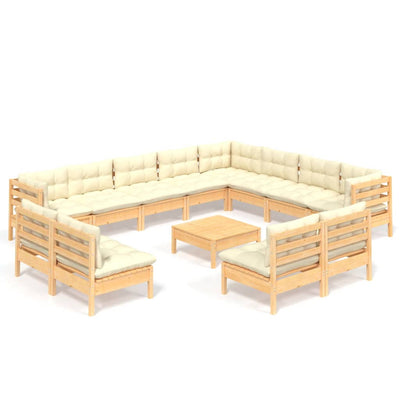 13 Piece Garden Lounge Set with Cream Cushions Solid Pinewood