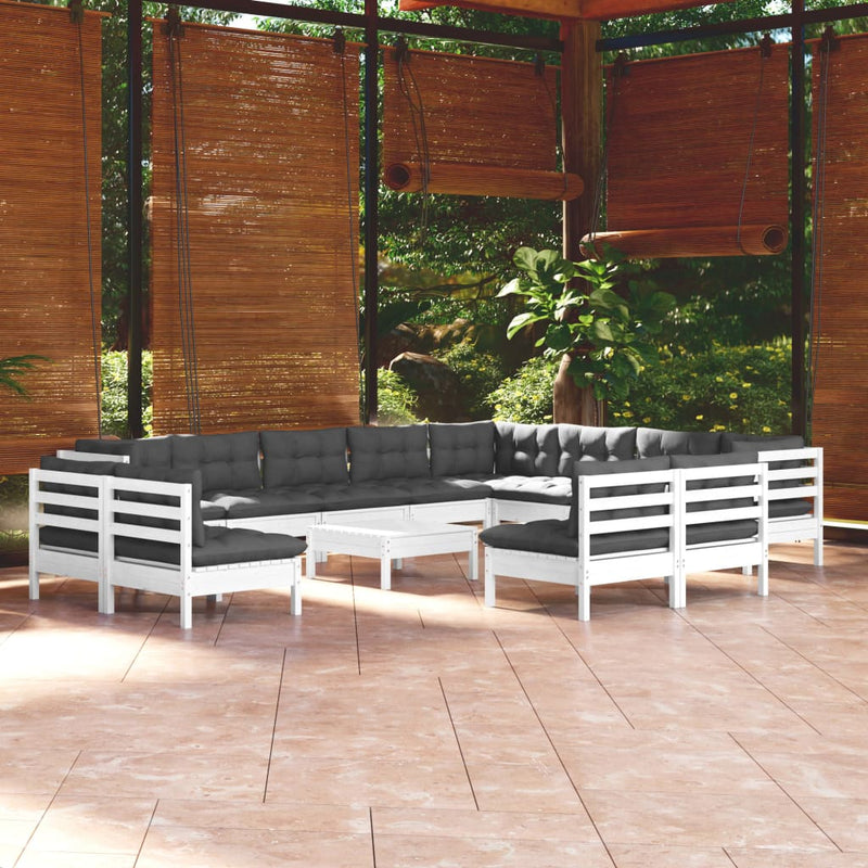 13 Piece Garden Lounge Set with Cushions White Solid Pinewood