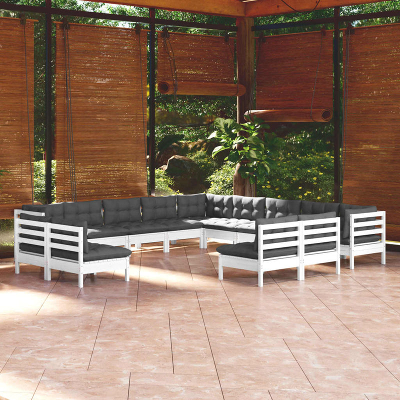 13 Piece Garden Lounge Set with Cushions White Solid Pinewood