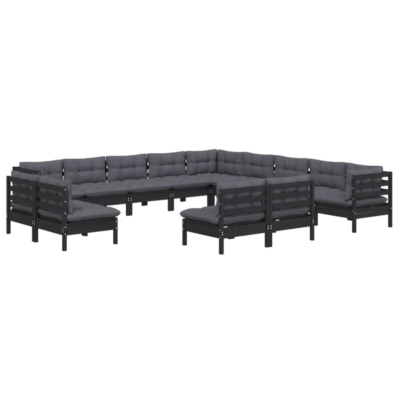 13 Piece Garden Lounge Set with Cushions Black Solid Pinewood