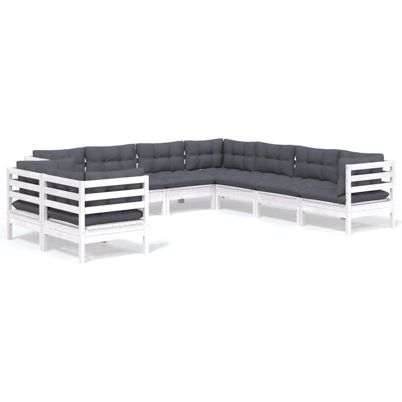 9 Piece Garden Lounge Set with Cushions White Solid Pinewood