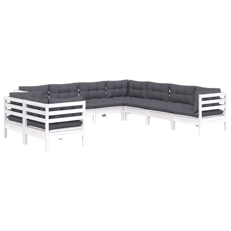 9 Piece Garden Lounge Set with Cushions White Solid Pinewood