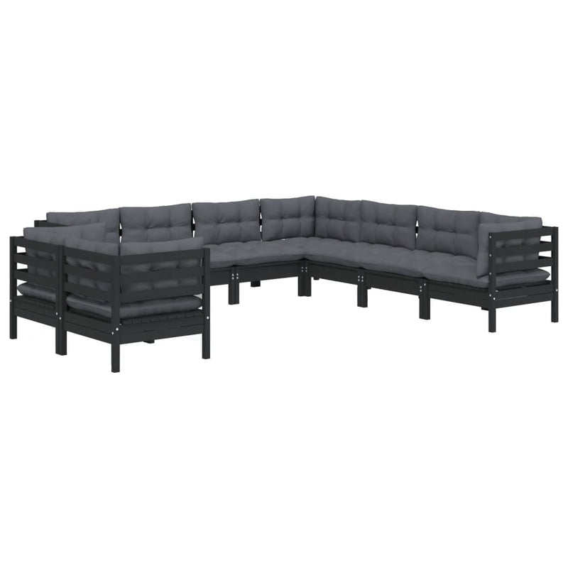 9 Piece Garden Lounge Set with Cushions Black Solid Pinewood