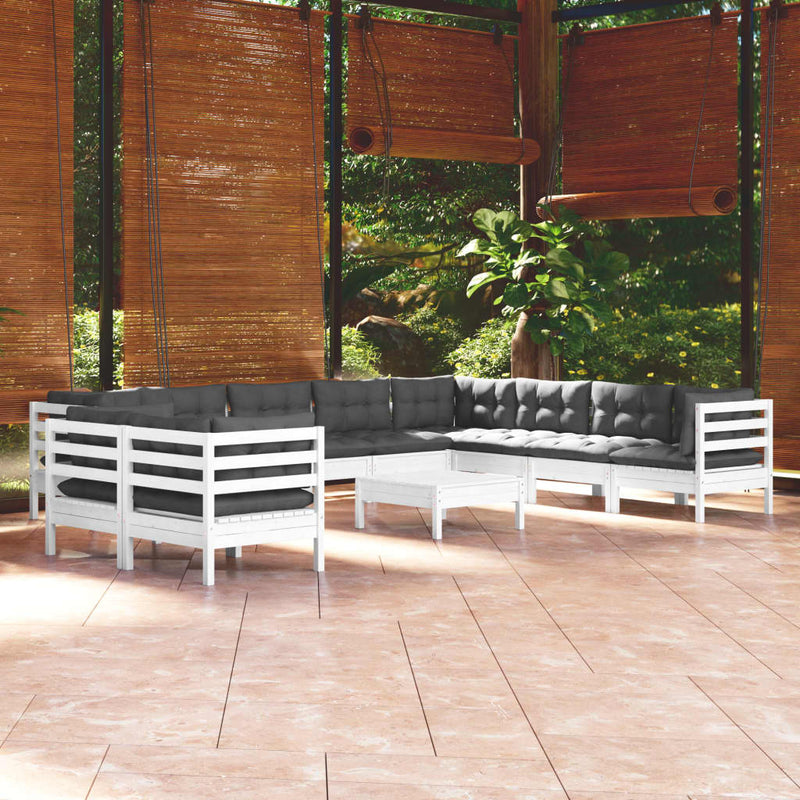 11 Piece Garden Lounge Set with Cushions White Solid Pinewood