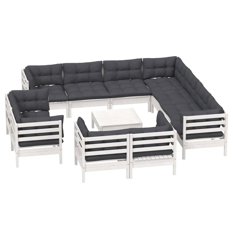 12 Piece Garden Lounge Set with Cushions White Solid Pinewood