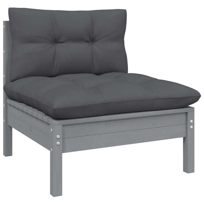 12 Piece Garden Lounge Set with Cushions Grey Solid Pinewood