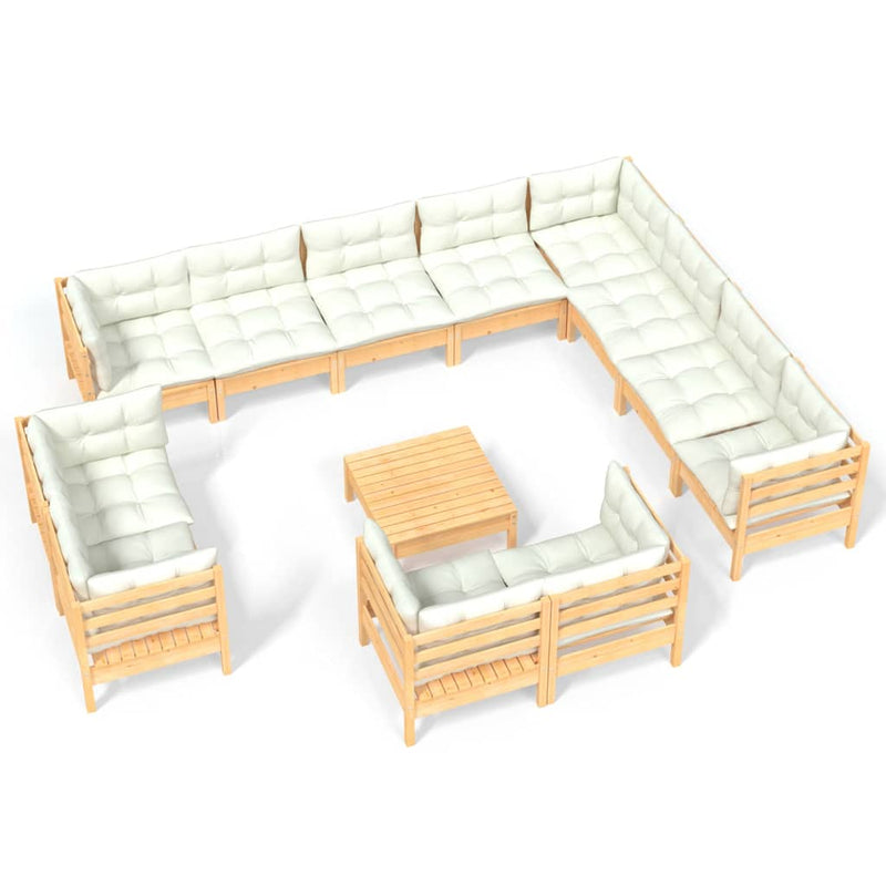 13 Piece Garden Lounge Set with Cream Cushions Solid Pinewood