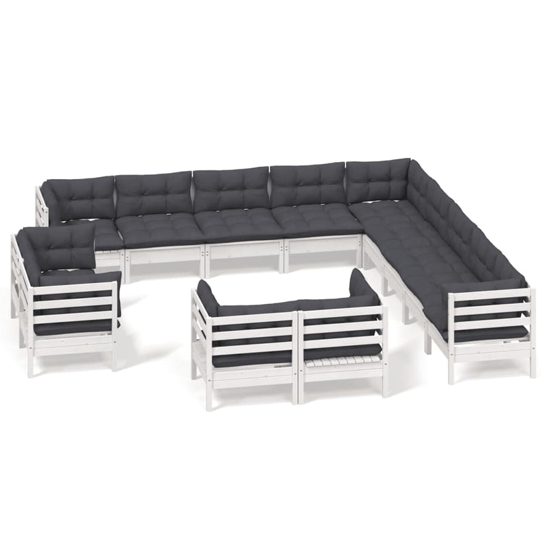 13 Piece Garden Lounge Set with Cushions White Solid Pinewood