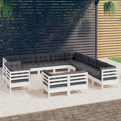 13 Piece Garden Lounge Set with Cushions White Solid Pinewood