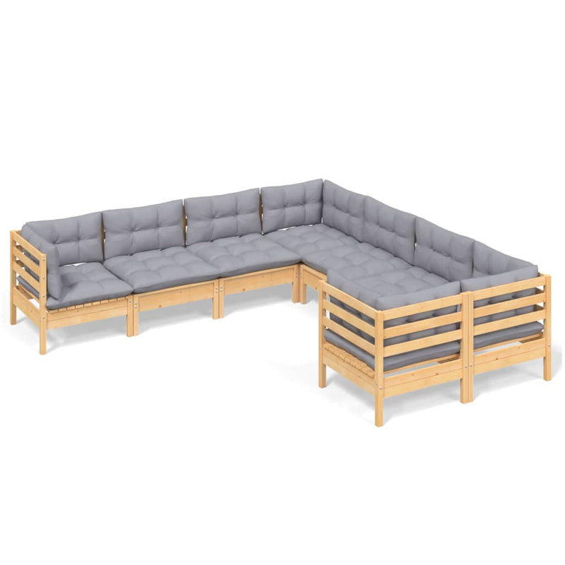 8 Piece Garden Lounge Set with Grey Cushions Solid Pinewood