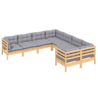 8 Piece Garden Lounge Set with Grey Cushions Solid Pinewood