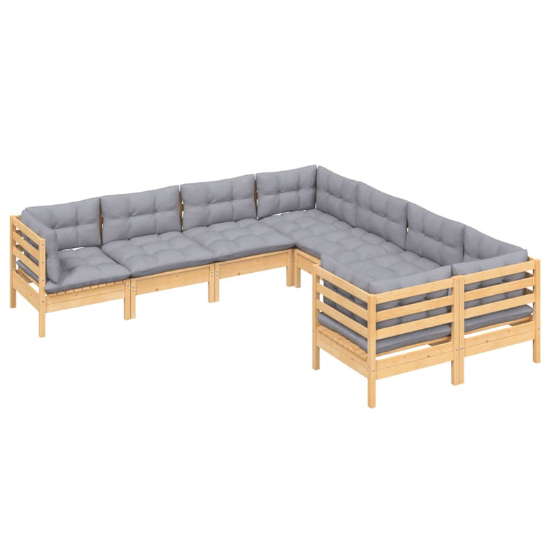 8 Piece Garden Lounge Set with Grey Cushions Solid Pinewood