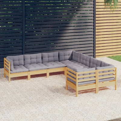 8 Piece Garden Lounge Set with Grey Cushions Solid Pinewood