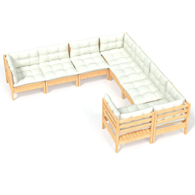 8 Piece Garden Lounge Set with Cream Cushions Solid Pinewood