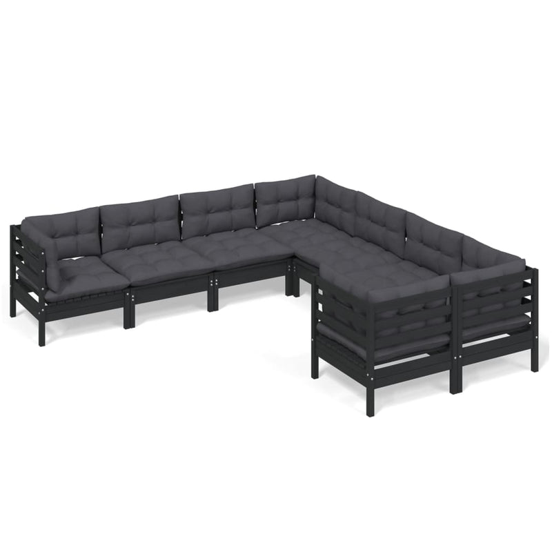 8 Piece Garden Lounge Set with Cushions Black Solid Pinewood