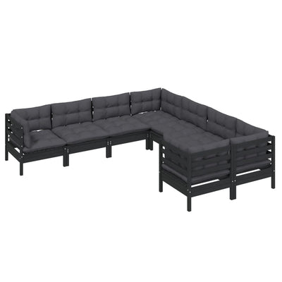 8 Piece Garden Lounge Set with Cushions Black Solid Pinewood