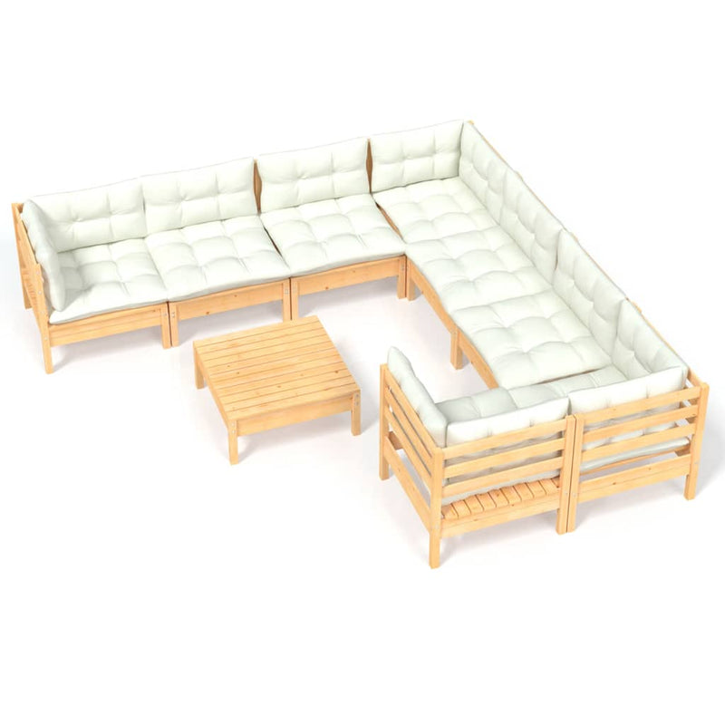 9 Piece Garden Lounge Set with Cream Cushions Pinewood