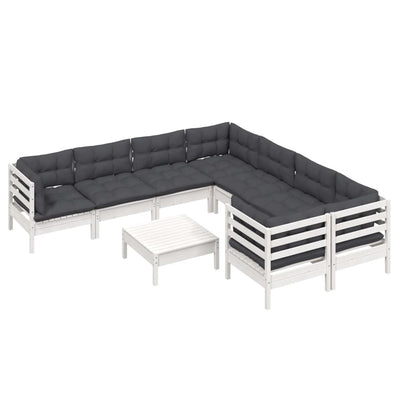 9 Piece Garden Lounge Set with Cushions White Pinewood