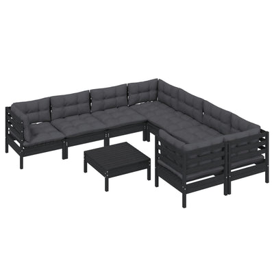 9 Piece Garden Lounge Set with Cushions Black Pinewood