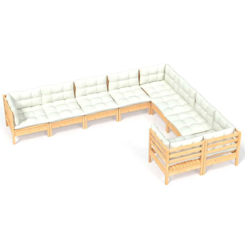 9 Piece Garden Lounge Set with Cream Cushions Pinewood