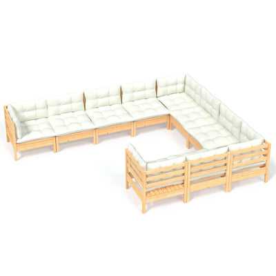 10 Piece Garden Lounge Set with Cream Cushions Pinewood