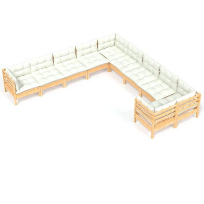 10 Piece Garden Lounge Set with Cream Cushions Pinewood