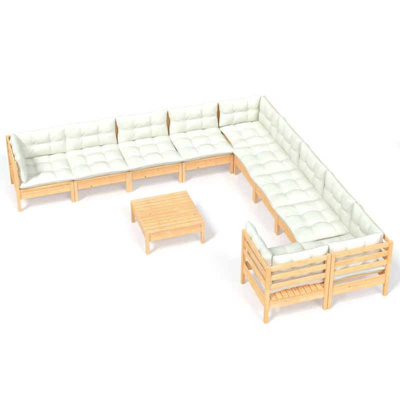 11 Piece Garden Lounge Set with Cream Cushions Pinewood