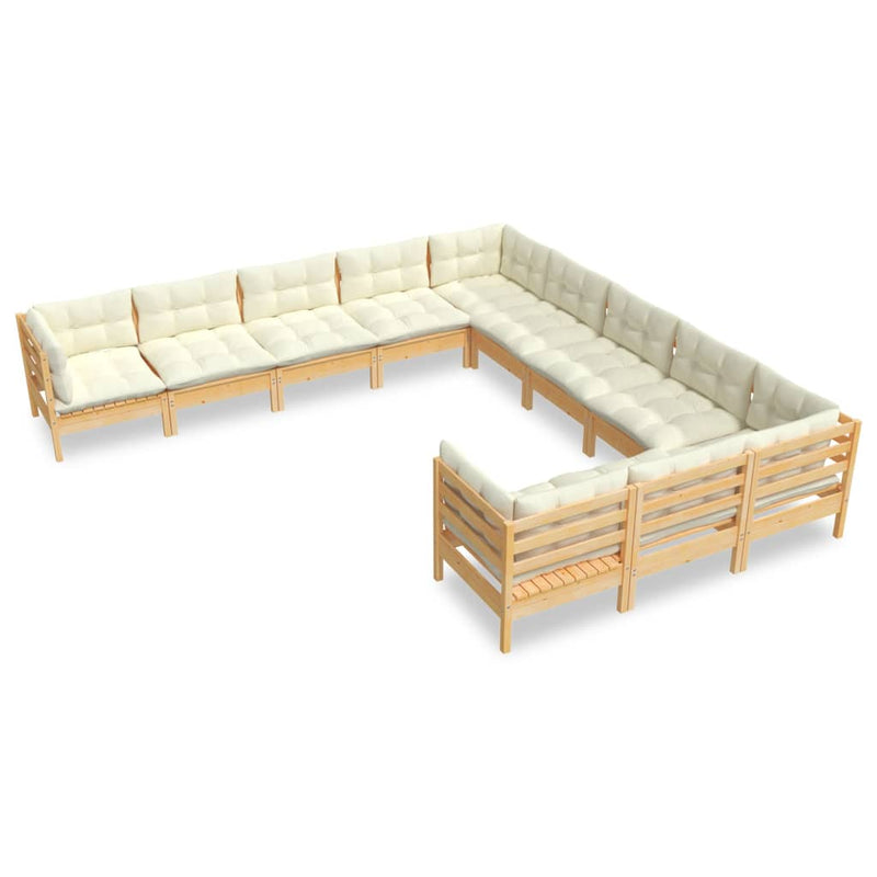 11 Piece Garden Lounge Set with Cream Cushions Pinewood