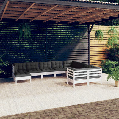 10 Piece Garden Lounge Set with Cushions White Pinewood